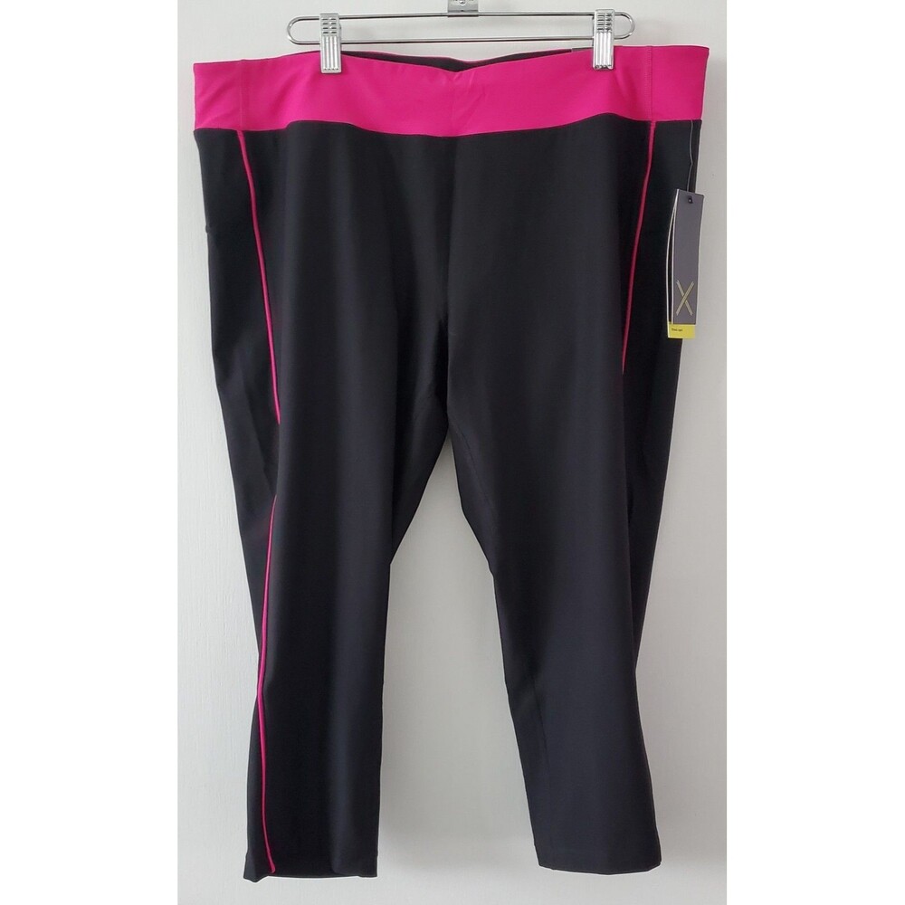 NWT Xersion Colorblock Crop Leggings Black Hot Pink Plus Size 1X Fitted Capri